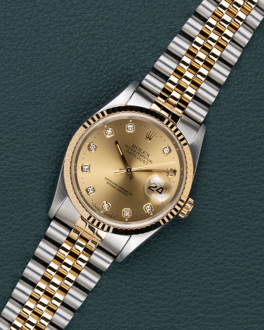 Champagne Big Diamond Rolex Datejust 16233 from 1995 Full Set