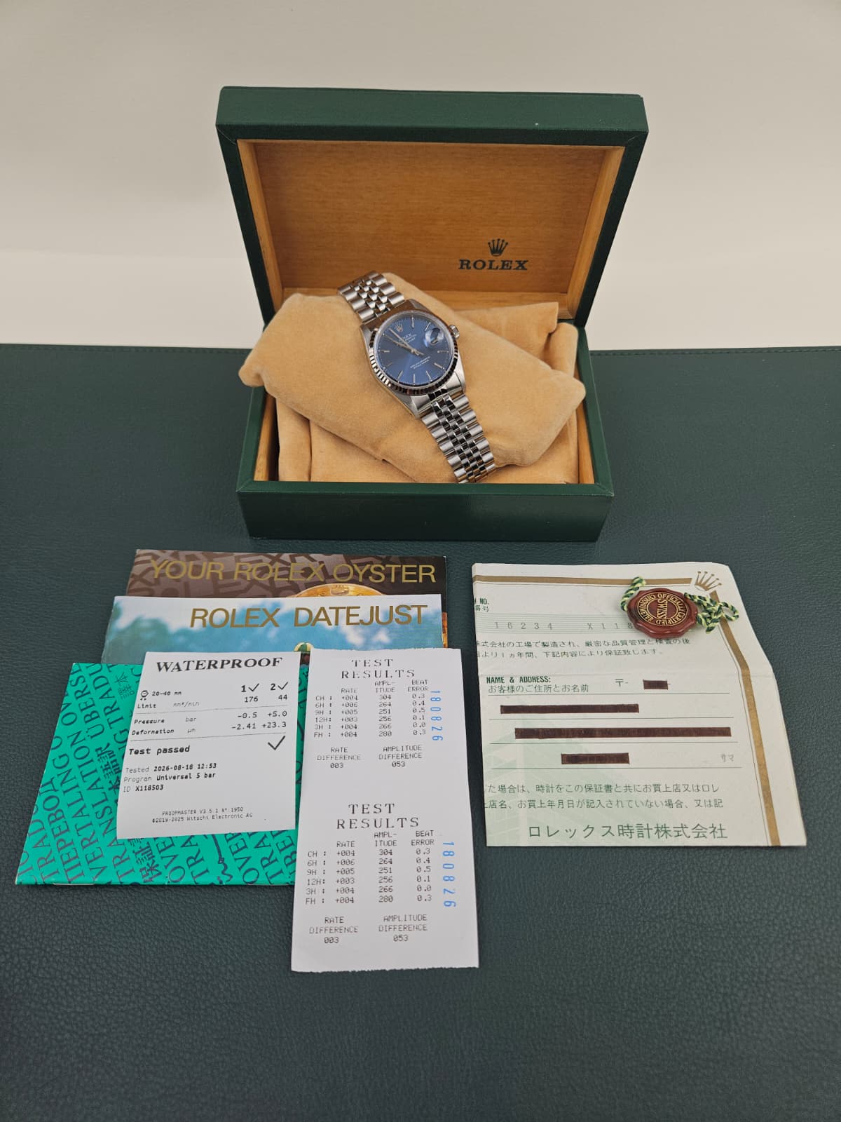 Rolex Datejust 16234 Blue Dial - horloge in Rolex doos met boekjes, testresultaten en garantiepapieren